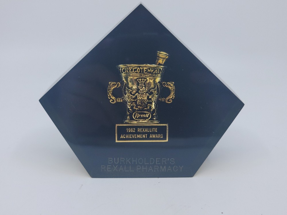 1962 Rexall Rexallite Achievement Award Pharmacy Pharmaceutical Antique