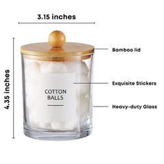 Glass Apothecary Jars with Bamboo Lids for Bathroom Organization, Q tip Holde…