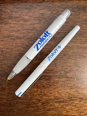 2 Two Zoloft Pfizer Medical Drug Rep Pharmaceutical Pens Used White Blue