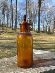 Antique Brown Amber Pharmacy Apothecary Glass Bottle with Stopper France 250