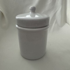 Vintage White 7” Enameled Apothecary Jar with Lid Laboratory Collectible Decor