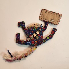 Vintage Hand Made “ Prozac Day “ Cloth Stuffed Goblin Monster Googley Eyes Pin