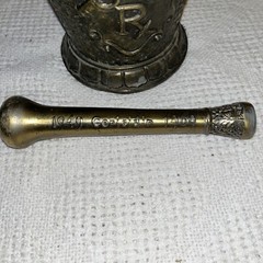 Vintage Apothecary￼￼ Coricidin Mortar & Pestle Brass Rx Secundum Artem Pharmacy