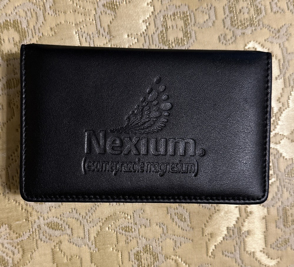 Black Faux Leather Embossed Nexium desk notepad Pharmaceutical advertisement