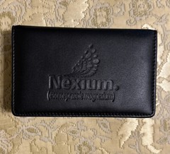 Black Faux Leather Embossed Nexium desk notepad Pharmaceutical advertisement