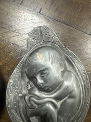2 Parke-Davis TABRON 1950s Vintage Pharmaceutical Pewter Fetus Paperweight VGC