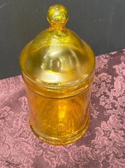 Apothecary jar Yellow Glass 6.5″ Candy Container EUC