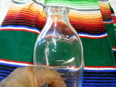 Vintage 1950s 1960s Unmarked Glass Embossed Laying Baby Nursing Bottle 8oz.