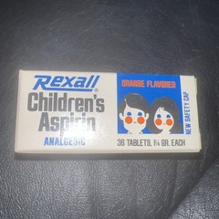RARE Vintage Rexall Children’s Aspirin Bottle Orange Flavor 36 Tablets FULL