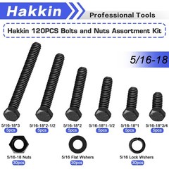 Hakkin 120PCS 5/16-18 Hex Bolts and Nuts Kit, Length 3/4″,1”,1-1/2″,2″,2-1