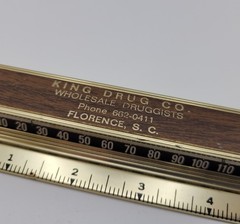 King Drug Company Wholesale Druggist Florence SC Paperweight Thermometer Ruler