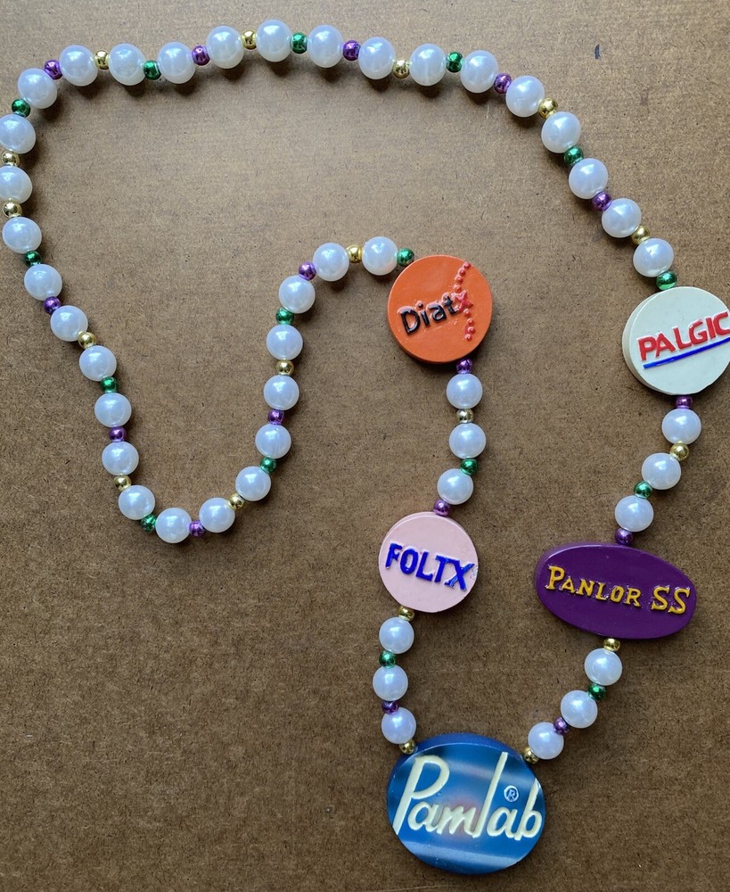 VINTAGE DRUG REP PROMO ~ PAMLAB PALGIC FOLTZ DIATx & PANLOR SS Beaded Necklace