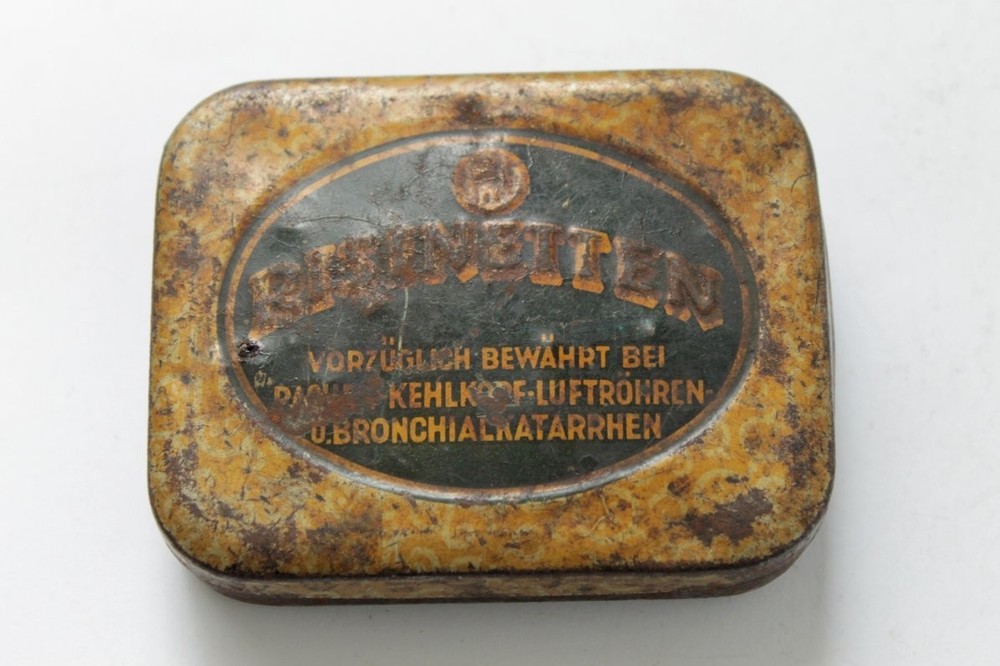 Antique German RISINETTEN Medical Pills Empty Tin Box 1940’s