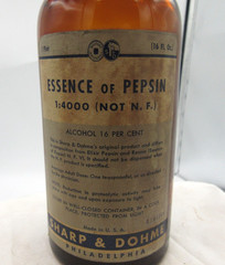 BW – 1940’s Sharp & Dohme Essence of Pepsin 7 1/2″ Amber Medicine bottle