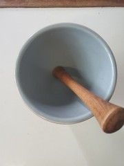 Schering William Procter Jr Rx ceramic mortar and pestle brown Vtg