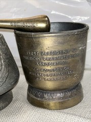 3x Vintage Coricidin Mortar & Pestle Brass Rx Pharmacy 1975,Daniel B Smith +