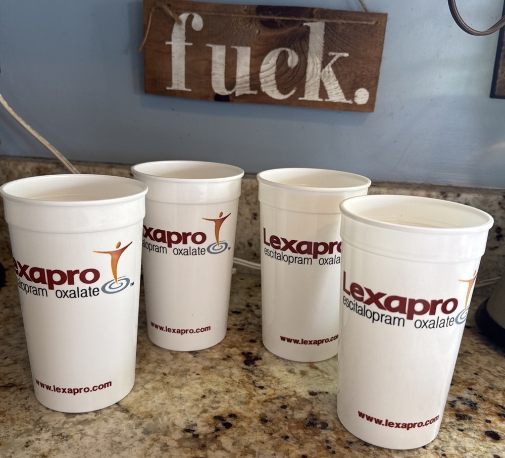 Lexapro Pharmaceutical RX Rep Promotional Plastic Drinking Cups Set of 4