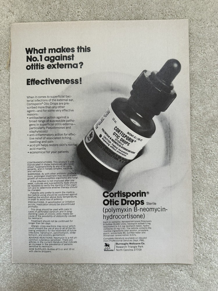 Vintage Cortisporin Pharmaceutical Single Page Magazine Advertisement