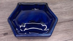 vintage Pfizer advertising ccolbalt blue ash tray Hexagonal sea shell design
