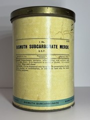 Antique Pharmaceutical MERCK Subcarbonate Of Bismuth Paper & Metal/Tin Can