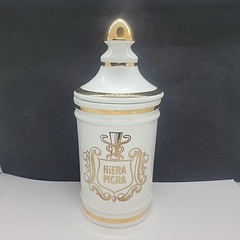 VINTAGE PHARMACY HIERA PICRA APOTHECARY CANISTER JAR WITH LID OWENS ILLINOIS