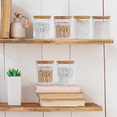 BKYFPQ 6 Pack Glass Qtip Holder Dispenser Set – Apothecary Jars with Lids for…