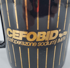 Cefobid Black Gold Stripes Coffee Mug Cup Pharmaceutical Drug Rep Pharma Promo