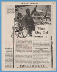 1928 Parke Davis Standardized Cod Liver Oil Medicine King Cod fisherman art Ad