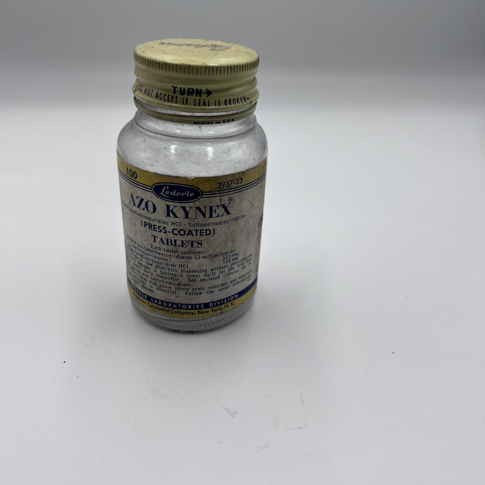 Vintage 1950’s AZO-KYNEX PYRIDIUM Tablets Medicine Bottle Collectible