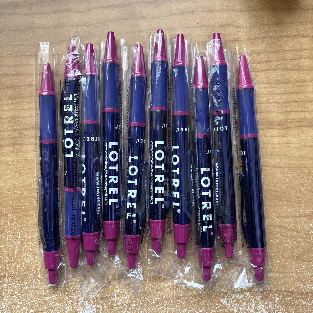 Drug Rep LOTREL Metal Pen Lot Of 10 Rare Vintage New Purple And Pink