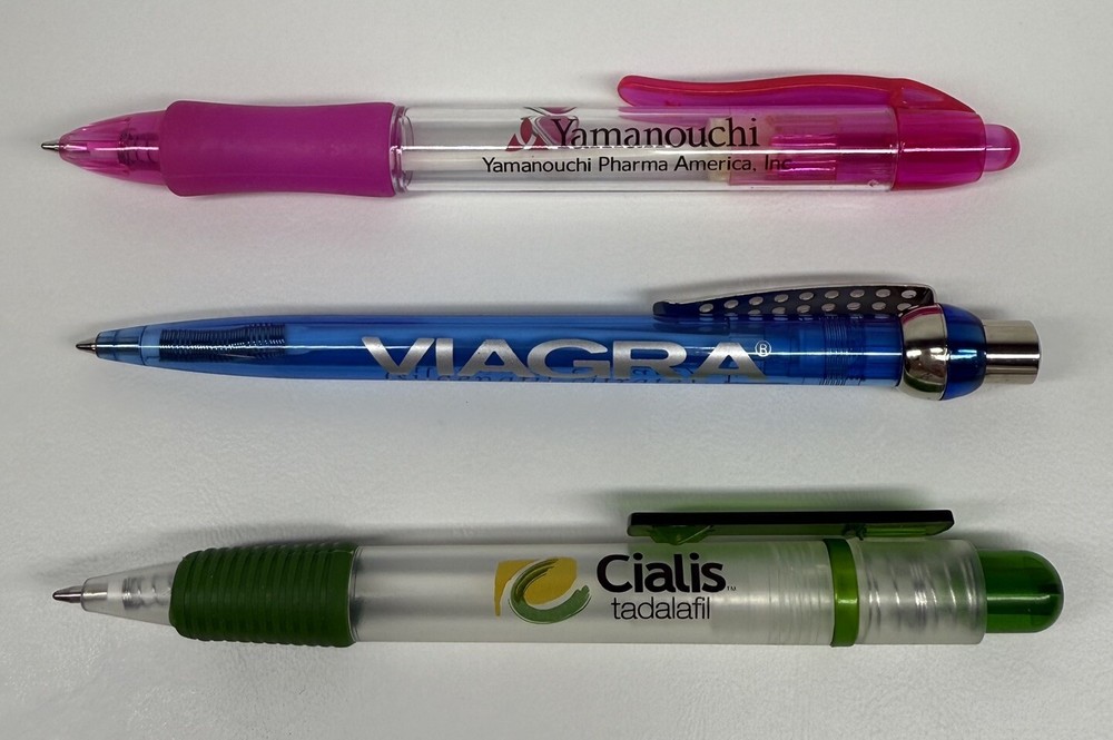 Drug Rep Advertising Pharma Collectable Pens Viagra Cialis Yamanouchi lot of 3