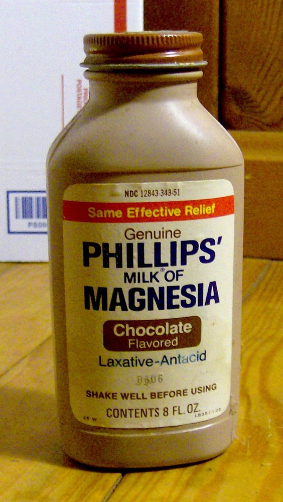 RARE vintage 1970s pharmaceutical bottle PHILLIPS‘ MILK OF MAGNESIA chocolate