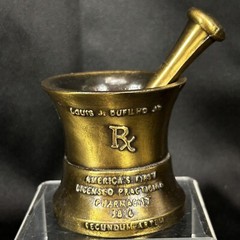 Vintage 1977 Schering Brass Mortar and Pestle 15th Edition Louis DuFilho Jr