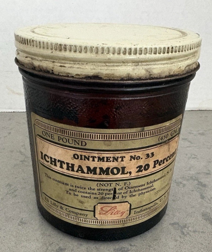 Vintage Eli Lilly Ichthammol Jar 20 Percent for Collection/Display – One Pound