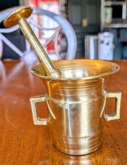 Vintage Brass Mortar & Pestle 3 1/2″ Tall & In Diameter. 6 1/4″ Pestle