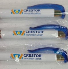 3 NEW Crestor Pens Clip Soft Grip Orange Blue White Rosuvastatin Drug Rep