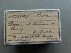 1930 Pill Box : W J A Kohrumel, Druggist : 4101 N Broadway, St Louis MO – Pharm