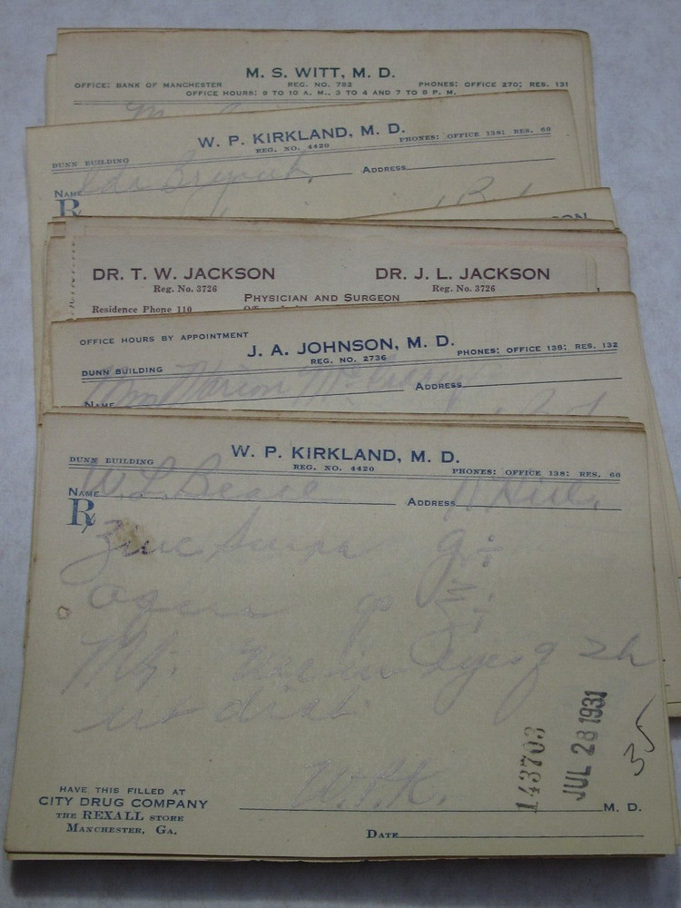 Vintage Drug Store Prescriptions 1931 Manchester, GA Total of 50