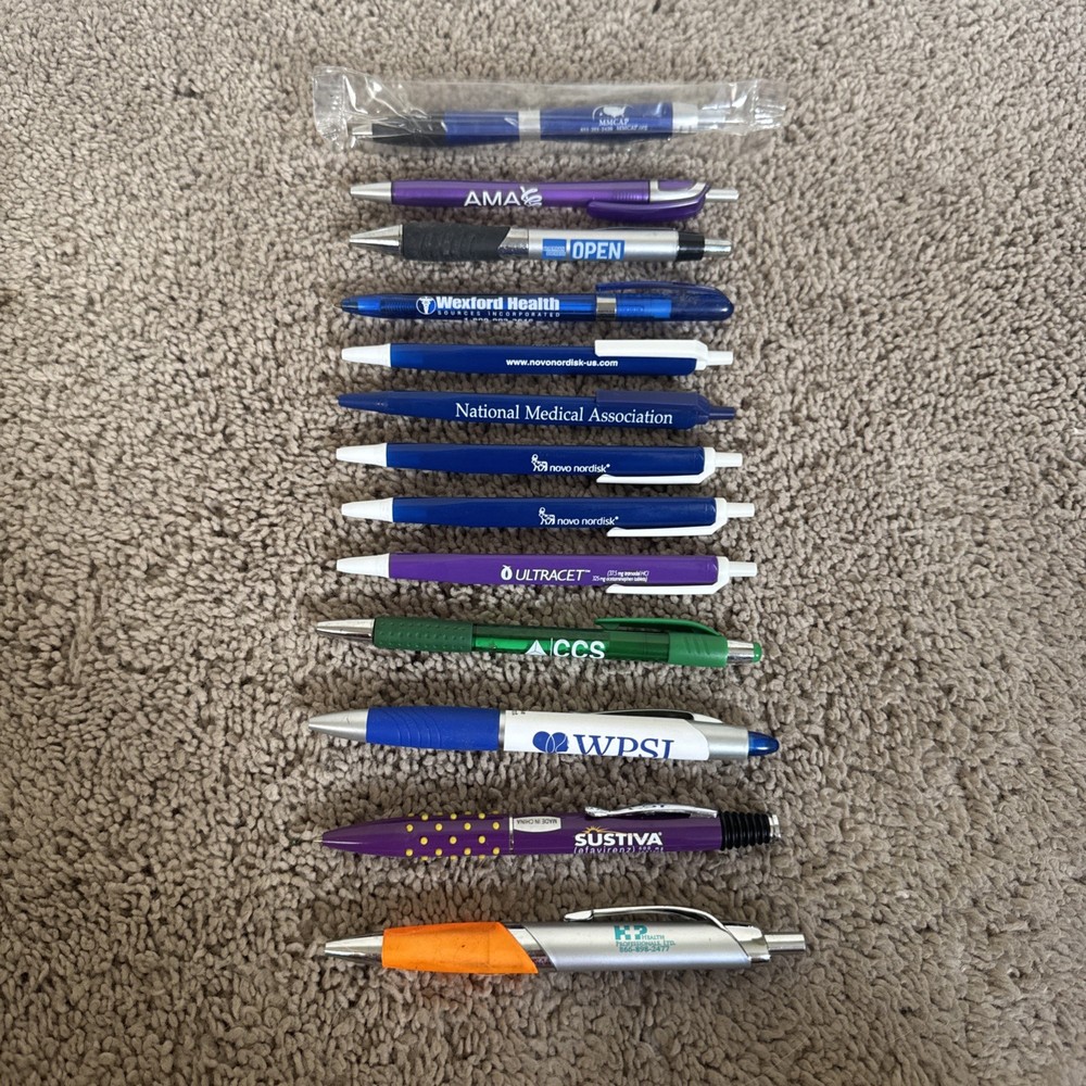 13 – Plastic & Metal Pharmaceutical Drug Rep Pens Medical – Collectible – Rare