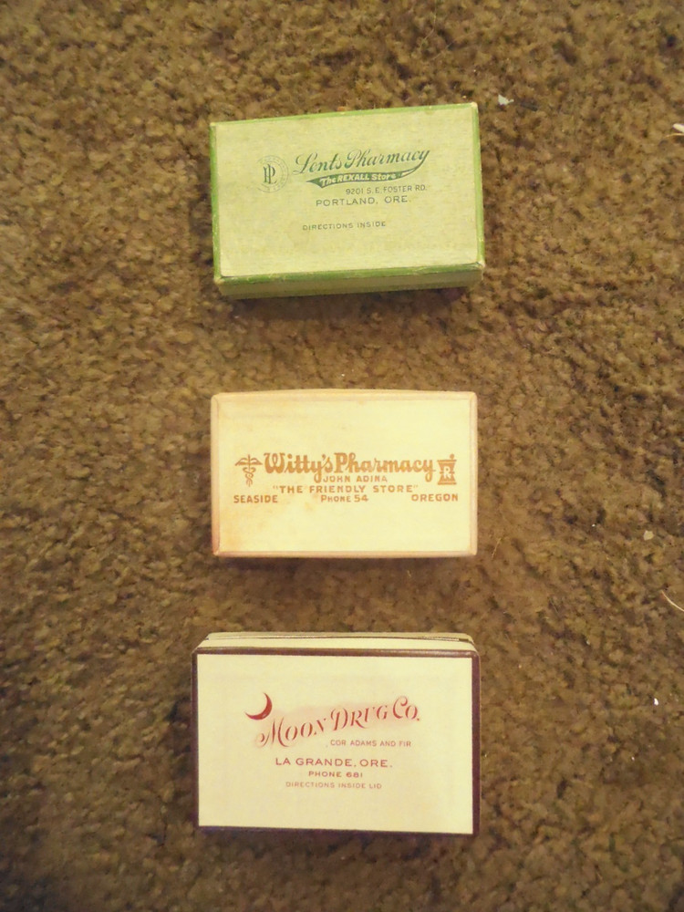 3 Vintage OREGON Cardboard Prescription Pill Medicine BoxS-RX