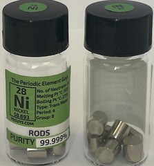 NICKEL RODS 99.999% 15 Grams / 1/2 Oz in Labeled Periodic Element Bottle