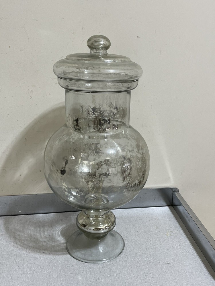 VTG TALL HAND BLOWN GLASS APOTHECARY JAR WITH LID 18”