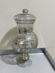 VTG TALL HAND BLOWN GLASS APOTHECARY JAR WITH LID 18”