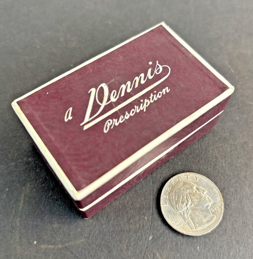 Vintage Dennis Drug Store Pharmacy Prescription Pill Box Cardboard Hinged Lid