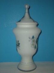 13″ Apothecary Jar Canister Circus Tent Lid vtg Candy container Blue Floral