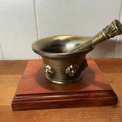VTG. 1940’s, Mortar And Pestle W/CORICIDIN Embossed, 1 Lbs 11 oz.,2.5”H, 4” Diam