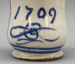 c. 1709 South Italian ‚Naples‘ Majolica Blue & White Albarello Drug Pharmacy Jar