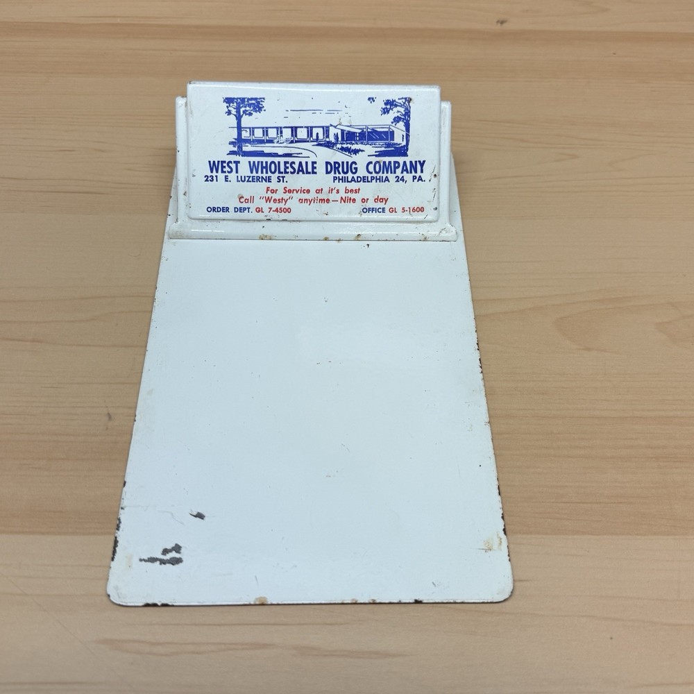 Vintage Metal Mini Clipboard Advertising West Wholesale Drug Co Philadelphia