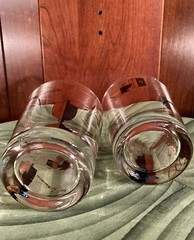 2~ RX Pharmacy Apothecary Double Old Fashion Glasses Gold & Black Set of 2*VGC