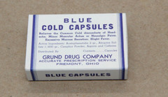 Vintage Blue Cold Capsule Empty Box Grund Drug Company Fremont Ohio Free Ship